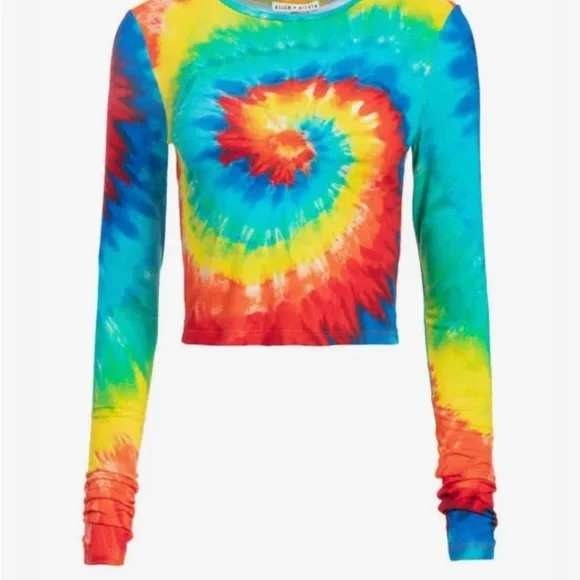 Alice + Olivia Tops - Alice + Olivia Delaina Cropped Top Rainbow Tie Dye Long Sleeve L Festival Rave